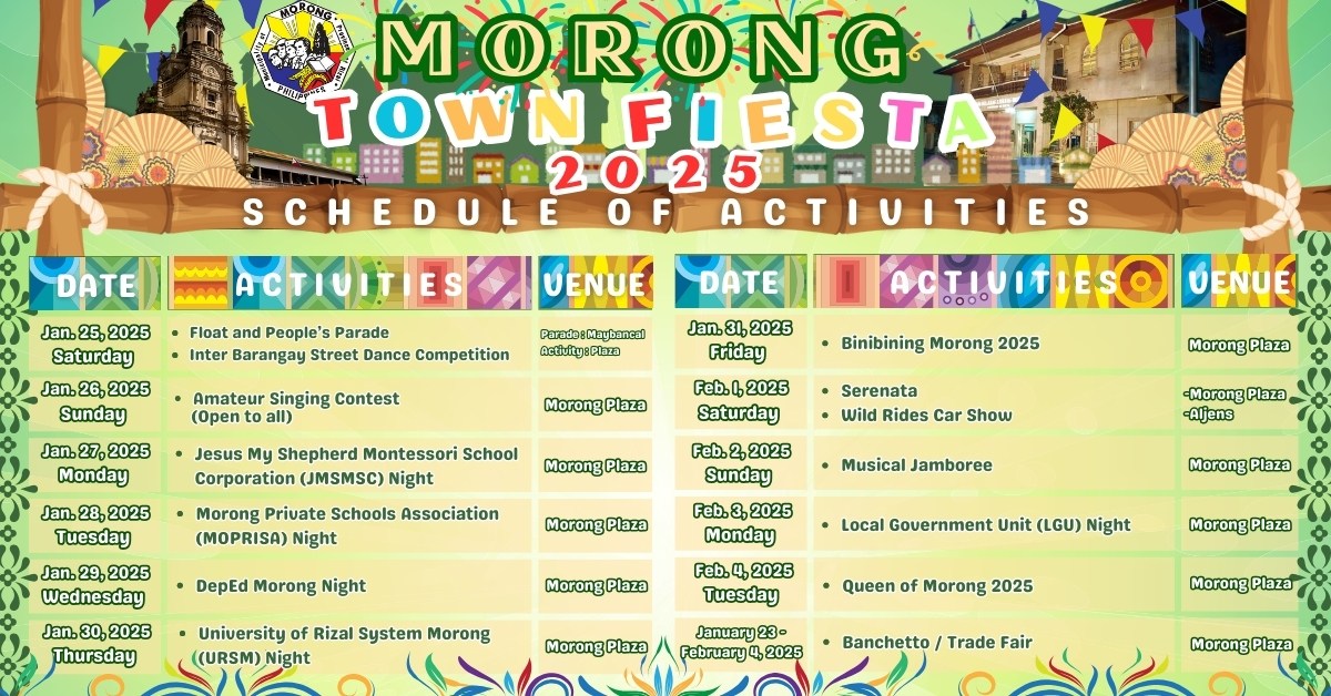 MORONG TOWN FIESTA 2025 - SCHEDULE OF ACTIVITIES